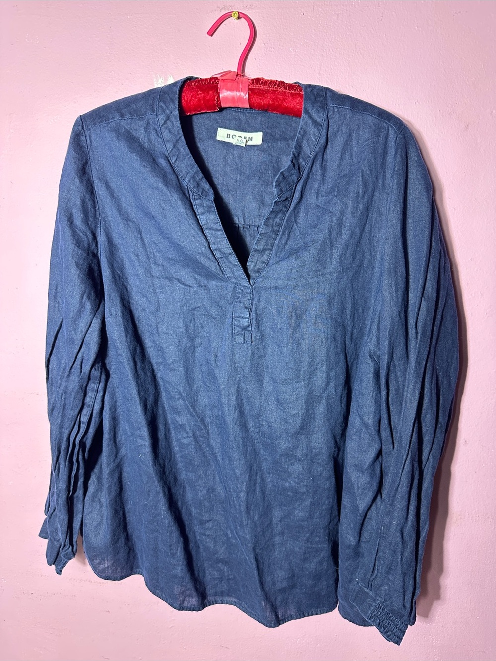 Boden linen Indigo Blue Women's Linen-Blend V-Neck Tunic Blouse